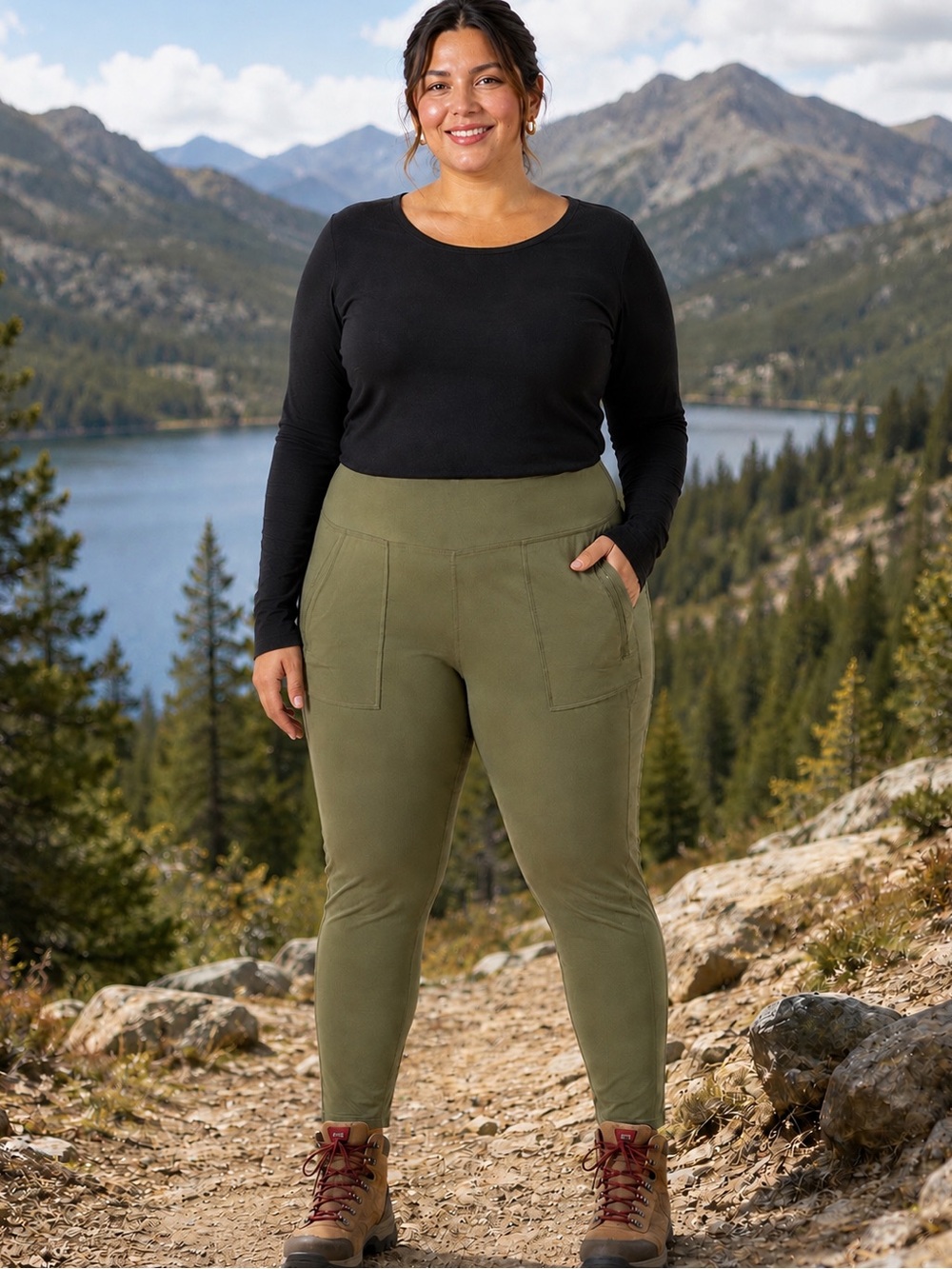 Ridgecut Women's Stretch Fit Natural-Rise Work Leggings in olive green
